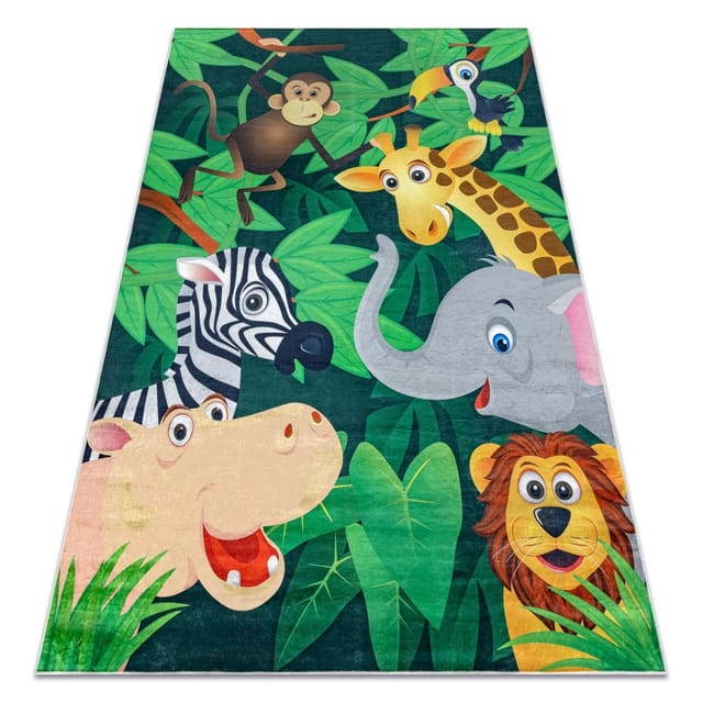 Bambino 2705 Waschteppich Tiere, Afrika Für Kinder Anti-rutsch - Grün / Braun Green 160x220 Cm