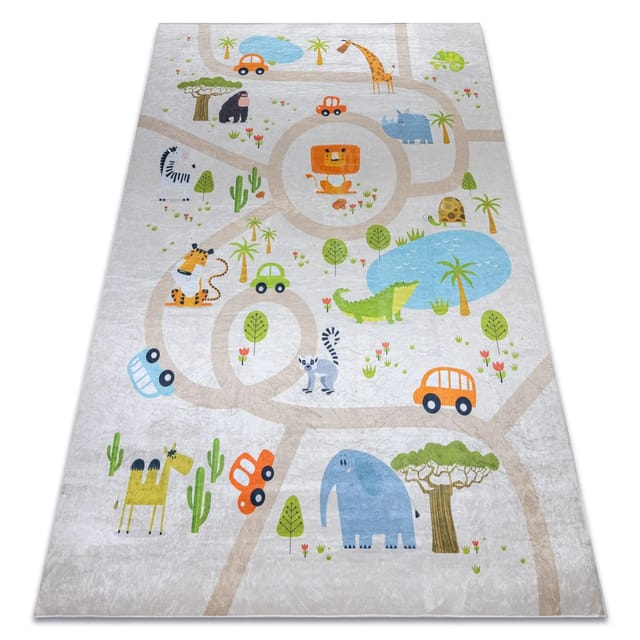 Bambino 50230 Waschteppich Zoo, Straßen Für Kinder Anti-rutsch - Beige / Grün Beige 200x290 Cm