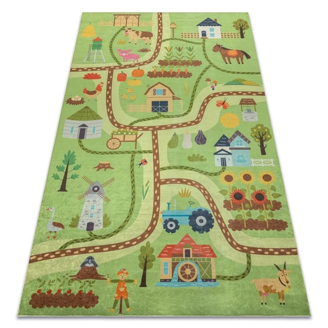 Bambino 50200 Waschteppich Dorf, Straßen Für Kinder Anti-rutsch - Grün / Braun Green 160x220 Cm