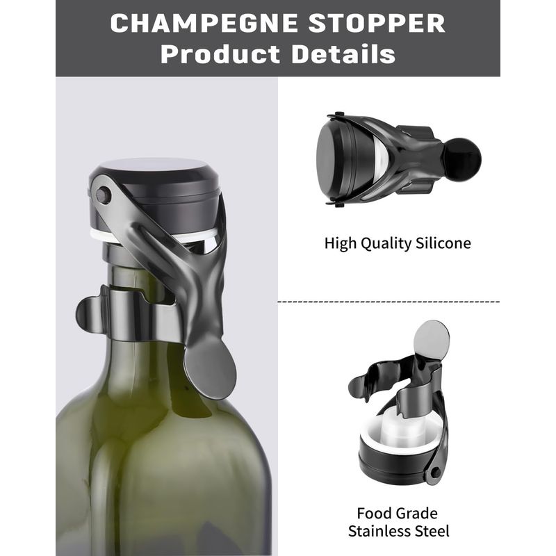 Champagnerverschlüsse Aus Edelstahl, 4er-set, Flaschenverschluss, Weinverschluss, Silikon-weinverschluss, Champagnerverschluss, Wiederverwendbarer Champagnerverschluss – Hält Die Kohlensäure Im Champa