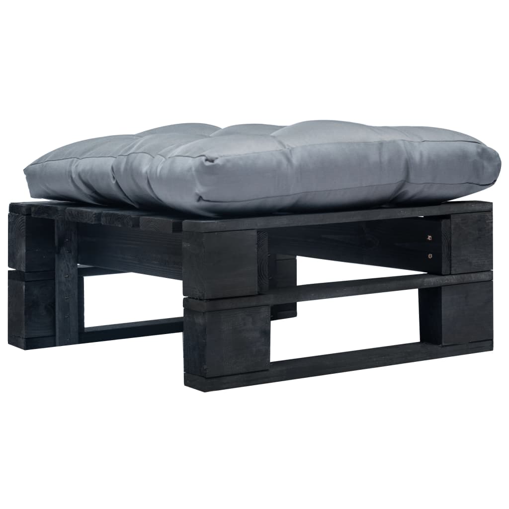 Vidaxl Garden Pallet Ottoman With Grey Cushion Black Wood