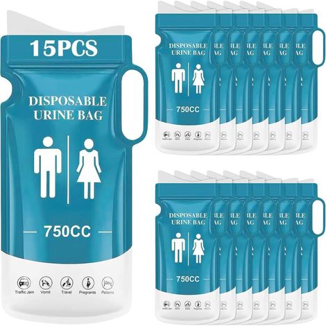 15er-pack Einweg-urinbeutel, 750 Ml Tragbares Urinal Für Frauen Mit Griff, Tragbare Toilettenbeutel Für Erwachsene, Spuckbeutel Für Männer Und Kinder Für Camping, Reisen, Staus