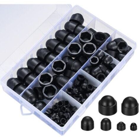 145 Stück Schraubenabdeckungen, Kunststoff-hutmuttern, Sechskant-schutzmuttern, Schwarze Hutmuttern Für Maschinen-, Möbel- Und Fahrzeugschrauben - M4/m5/m6/m8/m10/m12 (schwarz)