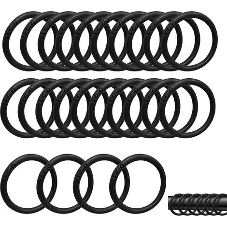 Set Mit 24 Duschvorhangringen, Schwarzer Kunststoff, Leicht Zu Öffnen, Für Stangen Mit 2–4 Cm Durchmesser, Badezimmer