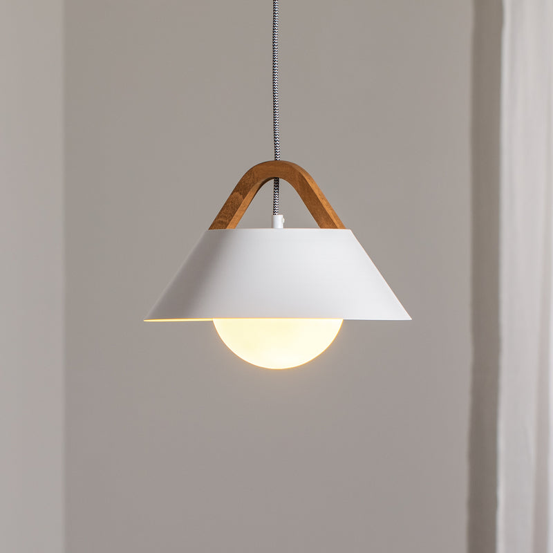 [gebraucht] B-ware Luminex Hängelampe Pendelleuchte Funda Braun Weiß Ø 30 Cm Stahl Holz Glas La694