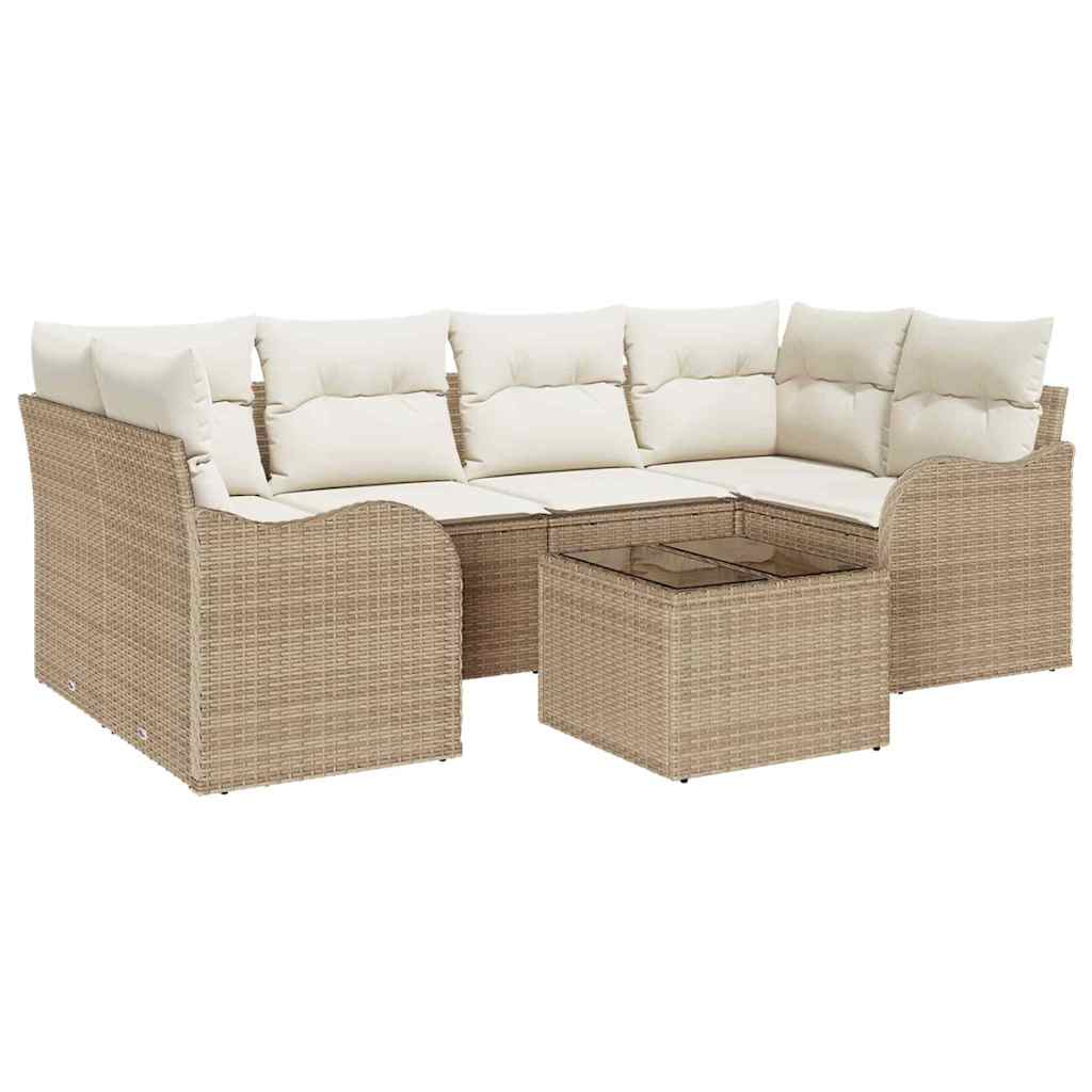 Maison Exclusive - Garten-sofa-set 7 Stk. 6-sitzer Beige Und Crem
