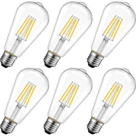 Ampoule Led À Filament E27 St64 4w, Blanc Chaud 3000k, Ampoule Rétro, Non Dimmable, Paquet De 6