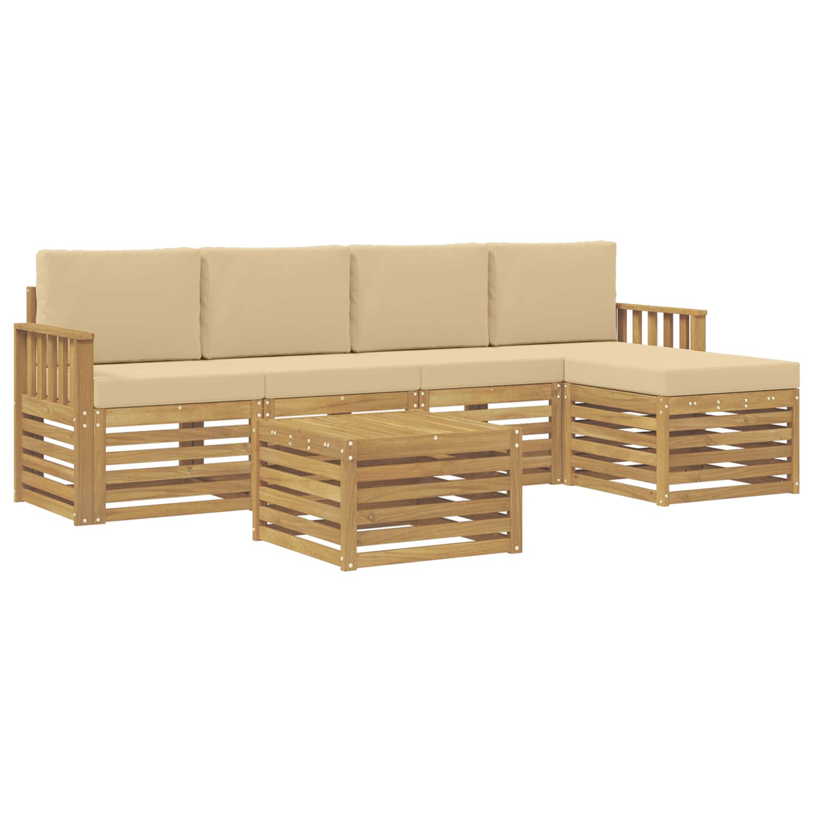 Outdoor-sofagarnitur 6 Stk. 5-sitzer Weiß Und Beige Polyester Vidaxl