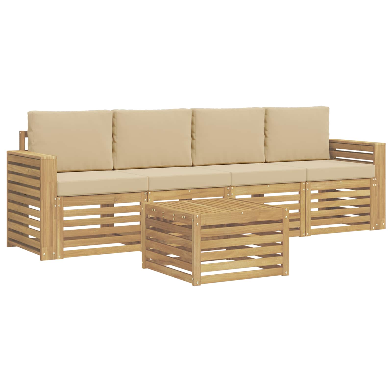 Outdoor-sofagarnitur 5 Stk. 4-sitzer Weiß Und Beige Polyester Vidaxl