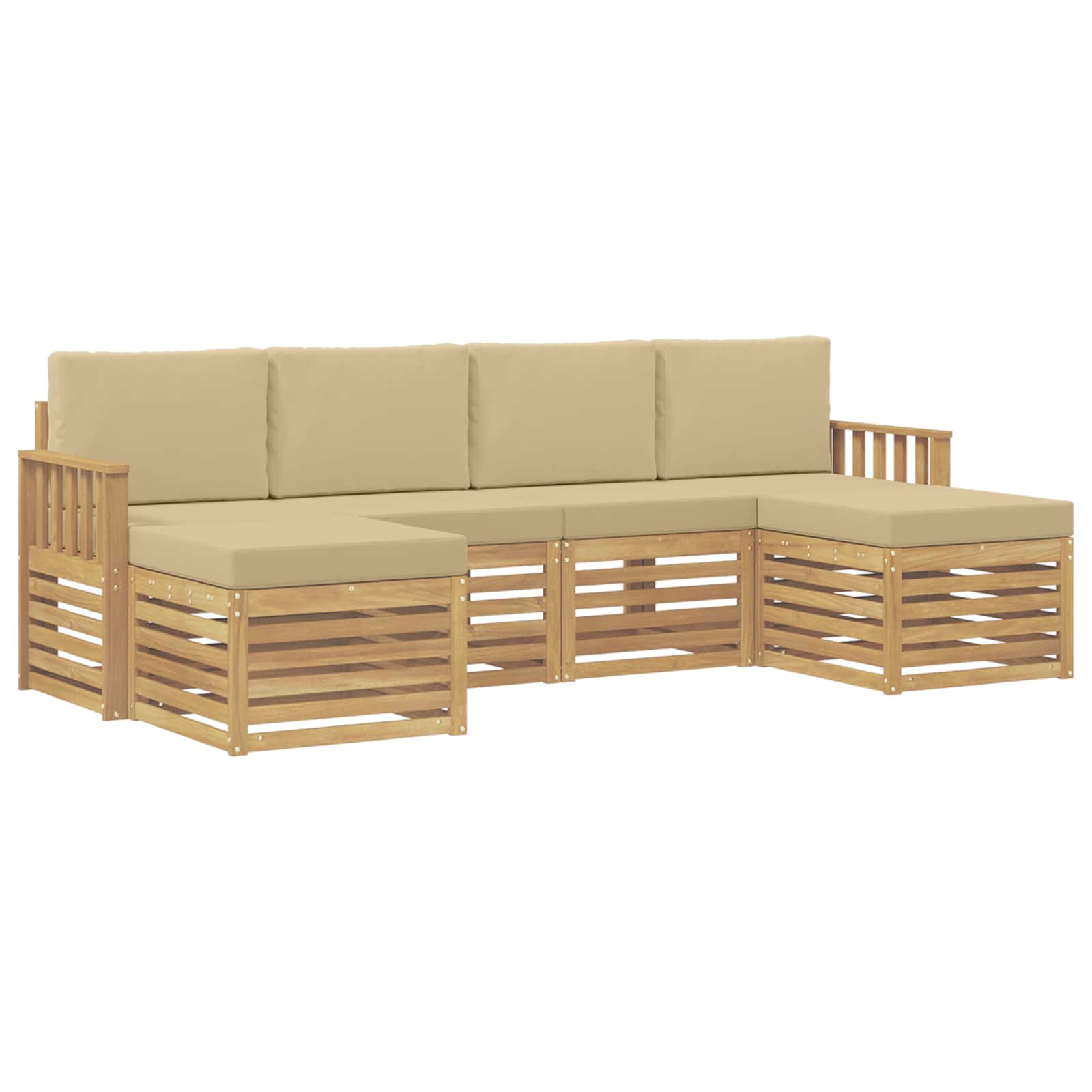 Outdoor-sofagarnitur 5 Stk. 6-sitzer Weiß Und Beige Polyester Vidaxl