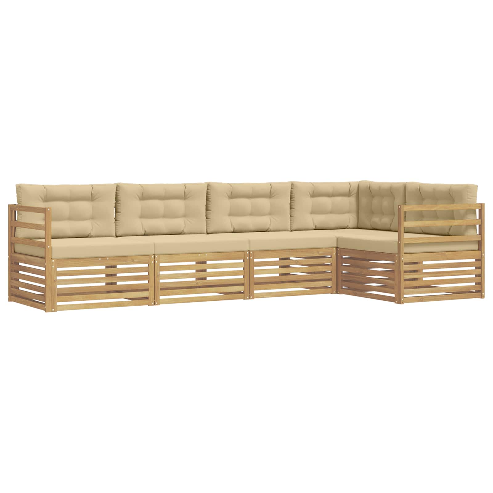 Outdoor-sofagarnitur 5 Stk. 5-sitzer Weiß Und Beige Polyester Vidaxl