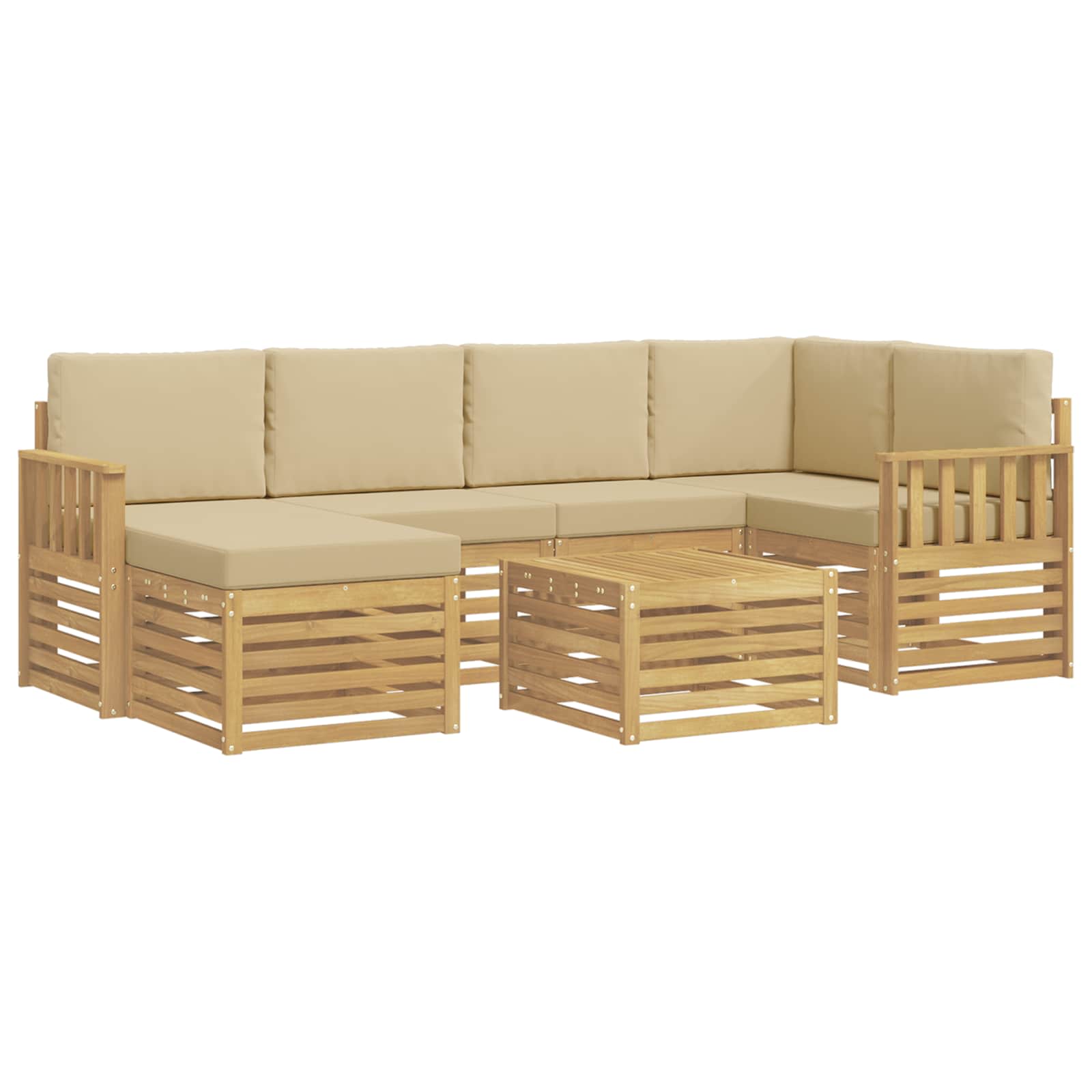 Outdoor-sofagarnitur 7 Stk. 5-sitzer Weiß Und Beige Polyester Vidaxl
