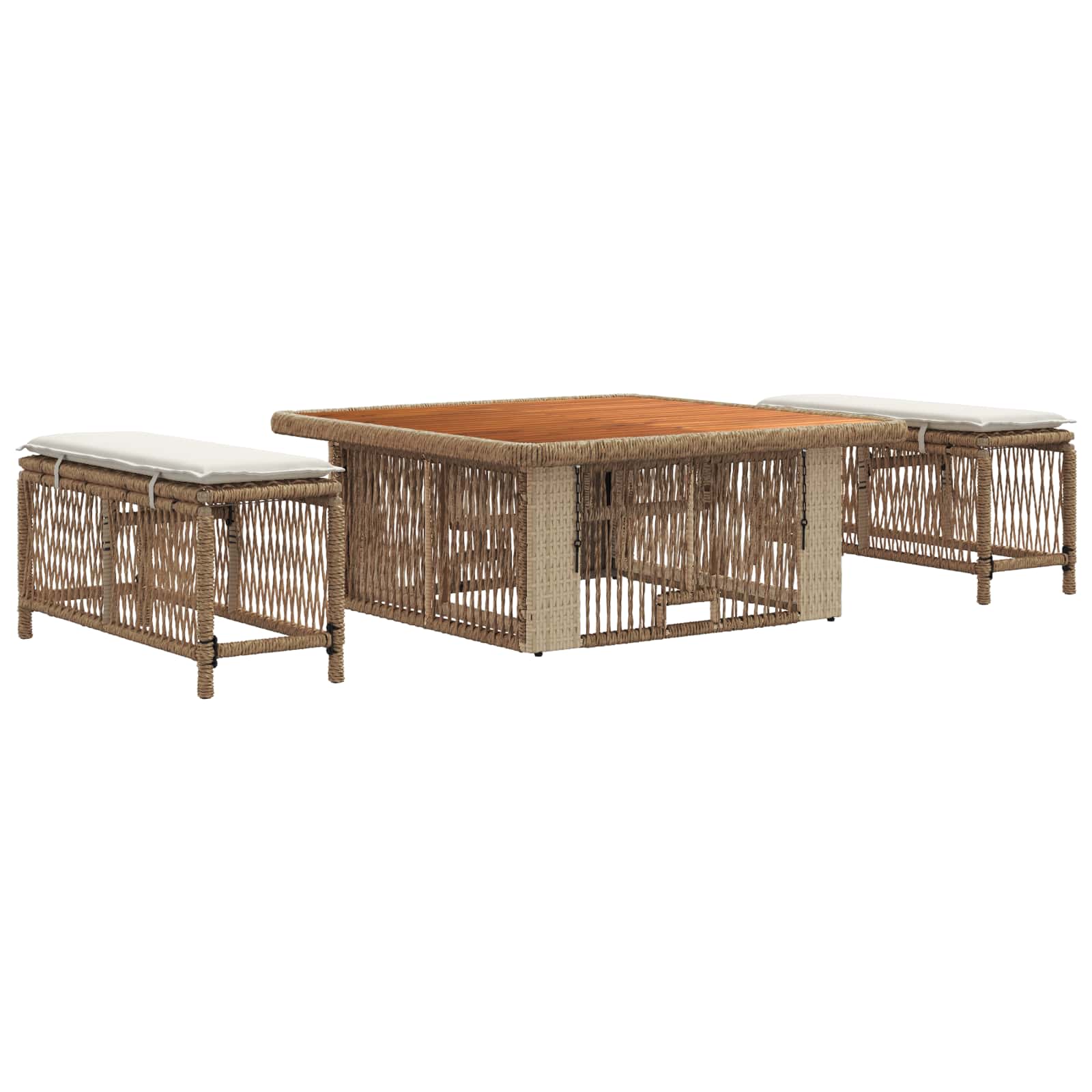 Garten Essgruppe 3 Stk. 2-sitzer Beige Und Creme Poly-rattan Vidaxl