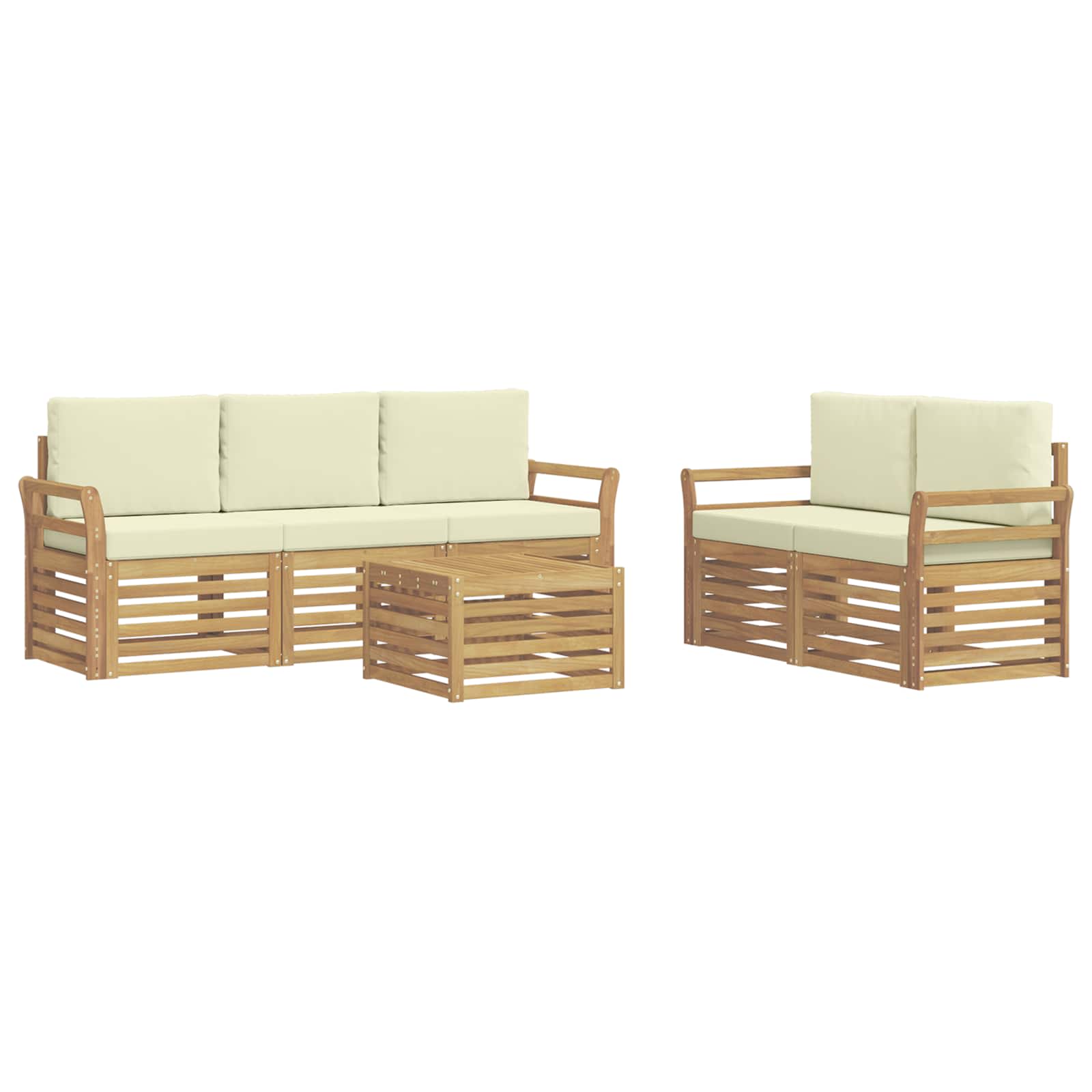 Outdoor-sofagarnitur 6 Stk. 5-sitzer Weiß Und Creme Polyester Vidaxl