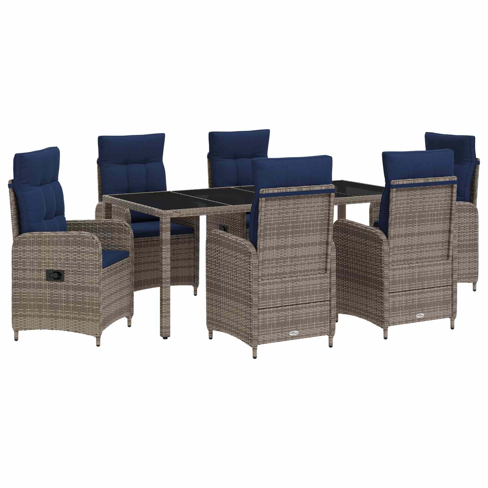 Outdoortisch-set 7 Stk. Grey And Navy Blue 190 X 90 X 75 Cm Vidaxl