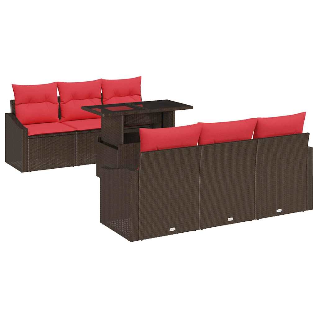 Gartensofa-set 7 Stk. 6-sitzer Braun Und Rot Poly-rattan Vidaxl