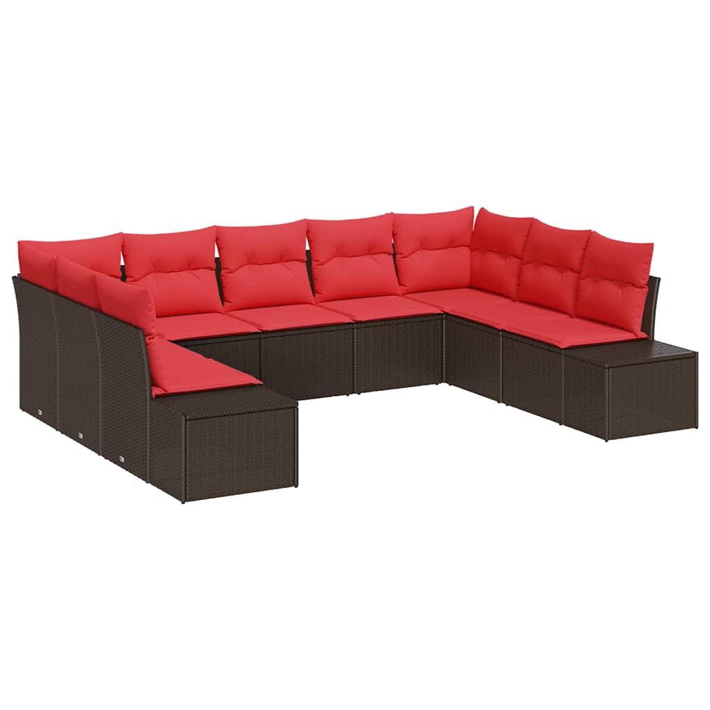 Gartensofa-set 9 Stk. 8-sitzer Braun Und Rot Vidaxl