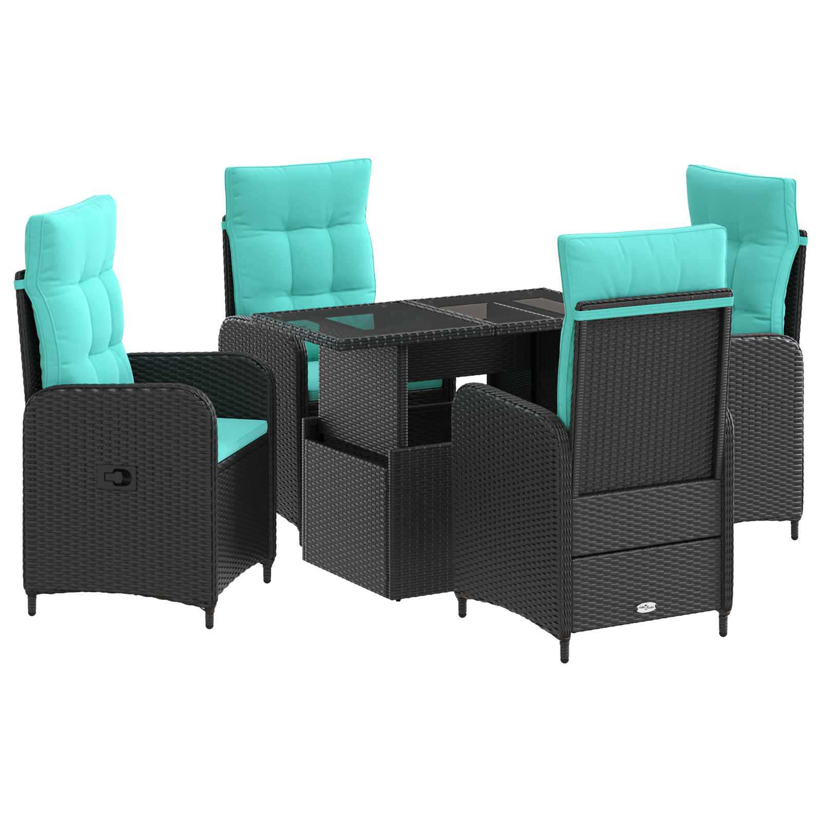 Outdoortisch-set 5 Stk. Black And Turquoise 100 X 55 X 73 Cm Vidaxl
