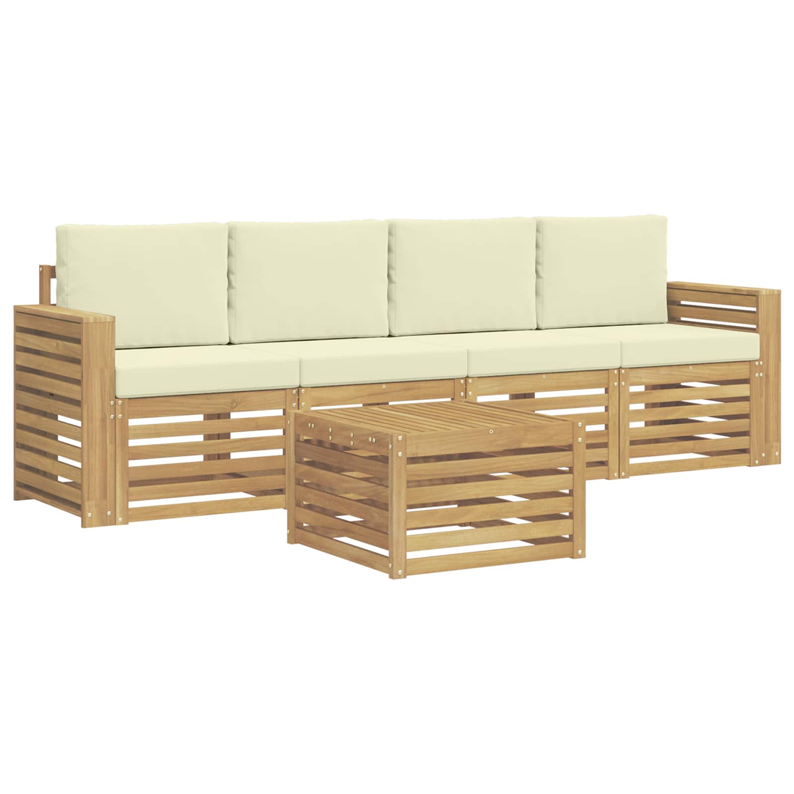 Outdoor-sofagarnitur 5 Stk. 4-sitzer Weiß Und Creme Polyester Vidaxl