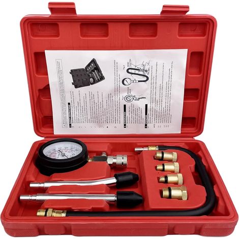 Testeur Compression, Moteurs Testeur De Compression, 0-21 Bar, 0-300 Psi Avec 4 Adaptateurs M10 M12 M14 M18, Kit D'Outils De Manomètre Avec Boîtier Plastique Pour Moteurs Essence Et Diesel