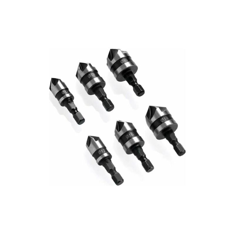 Set Mit 6 Sechskant-fasenfräsern, 90°-senkern, Senker Ø 6–19 Mm Für Metall Und Holz