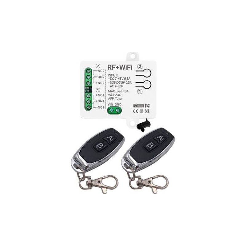 Tuya 2-kanal Wifi Smart Switch, Dc 5v/12v/24v/36v Passives Ausgangsrelaismodul, Mit 2 Drahtlosen Fernbedienungen, Kompatibel Mit Alexa/google Home.