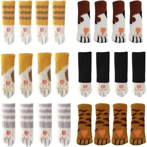 24 Stück Niedliche Stuhlbeinüberzüge Mit Katzenpfotenabdruck, Stuhlbeinkappen, Bodenschoner, Kratzfest, Schalldämmend, 24 Stück (6 Sets)