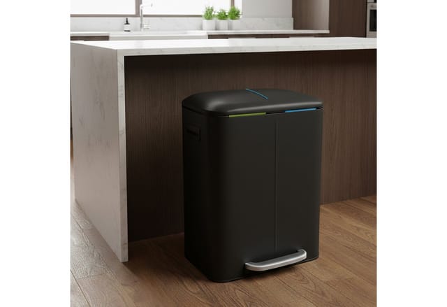 Relaxdays Mülleimer, 2 Fächer, 2x 20 L, Entnehmbare Inneneimer, Softclose, Fußpedal, Metall, Mülltrenner Küche, Schwarz