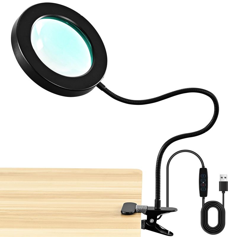 Schwarze Klemm-schreibtischlampe Mit Spiegel, Timer Und 2-in-1-verstärkung (3 Farbmodi, 10 Helligkeitsstufen)