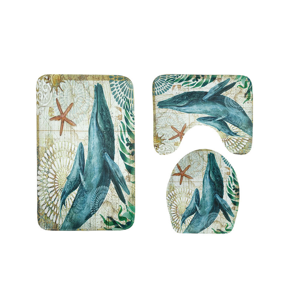Kit De 3 Tapis De Toilette Antidérapants Pour Salle De Bain, Motifs Tortue, Pieuvre, Baleine Et Hippocampe.