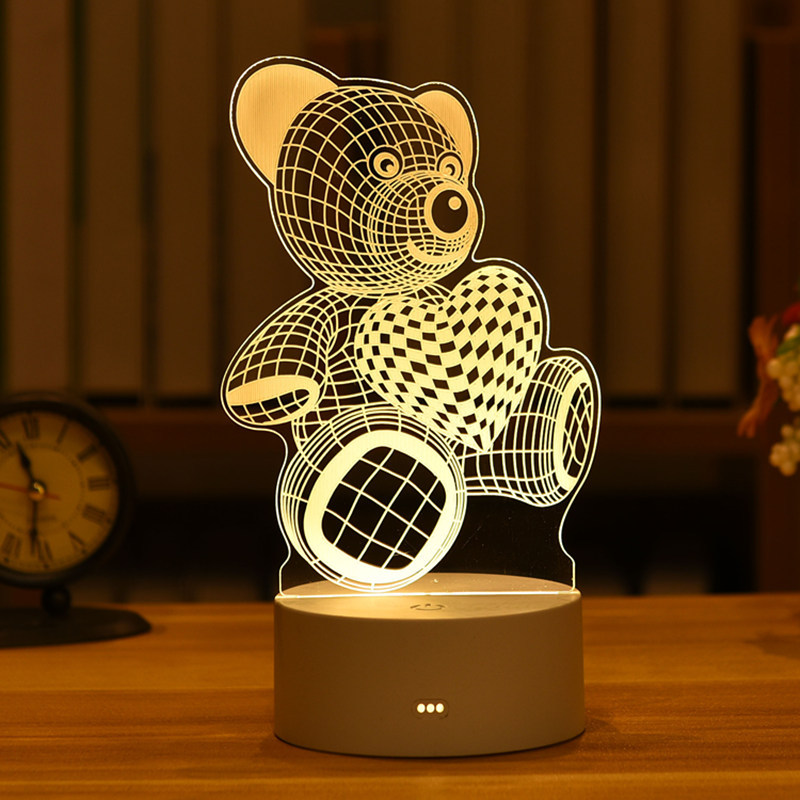 3d-led-nachtlicht Für Kinder, Kreative Nachttischlampe In Herz- Oder Bärenform, Dekorative Geschenkbox Für Zuhause.