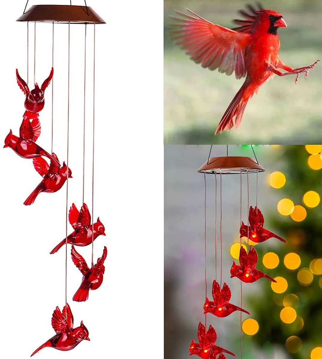 Carillon Solaire Lumineux Transfrontalier En Vente En Gros, Motif Colibri Et Papillon, Boule De Châtaigne, Oiseau Rouge, Lumière Led Pour Jardin Extérieur, Festival, Oiseau Rouge