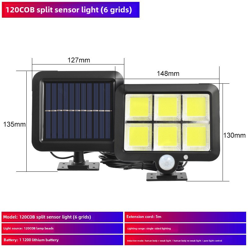 Lampe Solaire À Détecteur De Mouvement, Étanche, Pour Jardin, Éclairage Séparé, Applique Murale, Éclairage De Garage, Lampe Solaire (120 Cob À Induction Séparée)