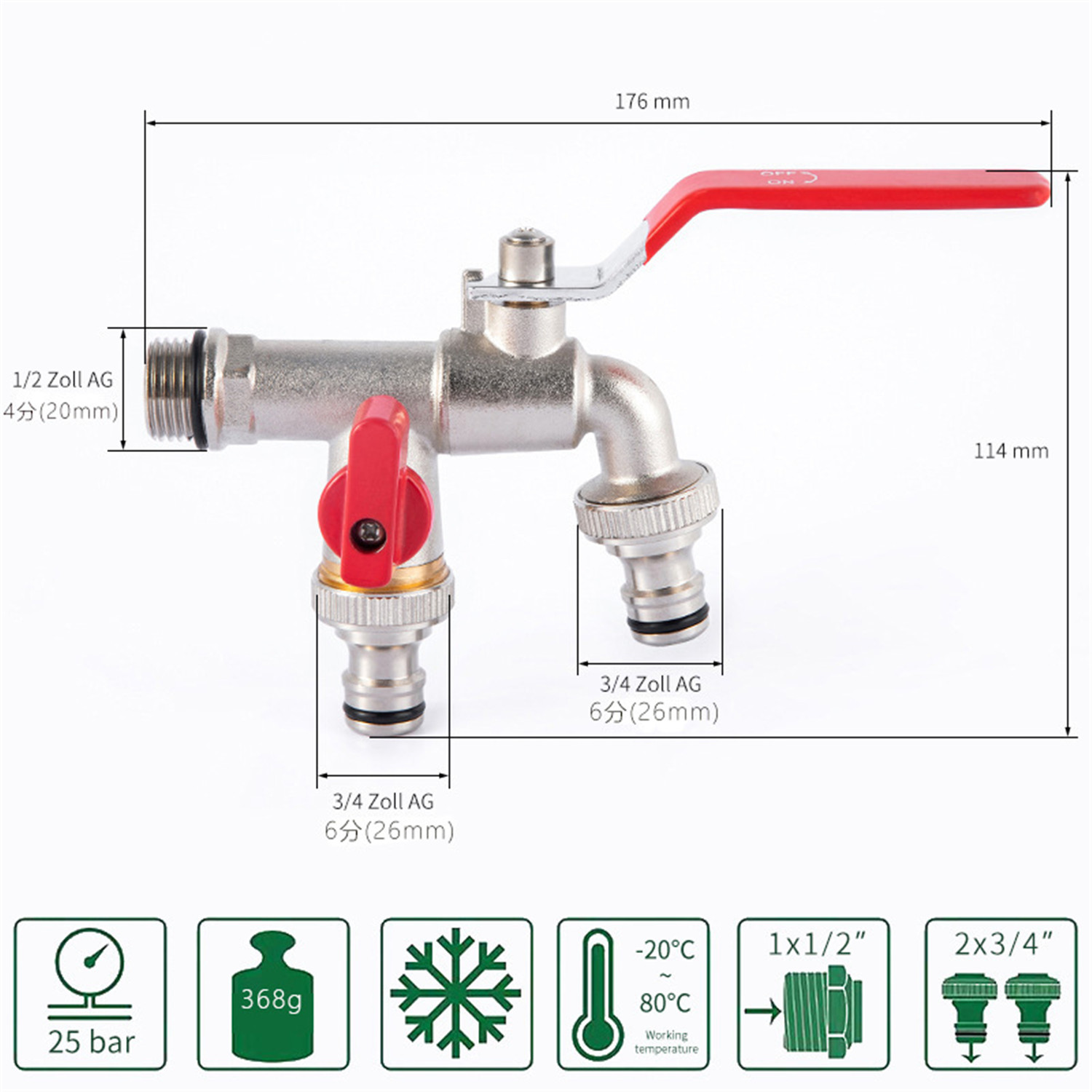 Robinet Double Sortie 3/4 3/4 3/4 En Laiton Pour Cuisine, Jardin, Extérieur, Usage Domestique, Pour Machine À Laver