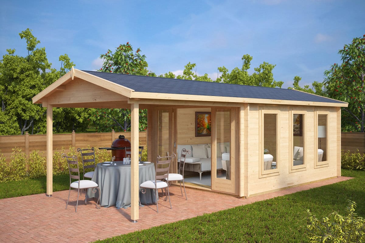 Gartenhaus mit Vordach “Eva E” 7x3m | Gartenhaus mit Vordach | Modernes Vordach aus Holz | Gartenhaus mit Überdachung im Garten Bild 2