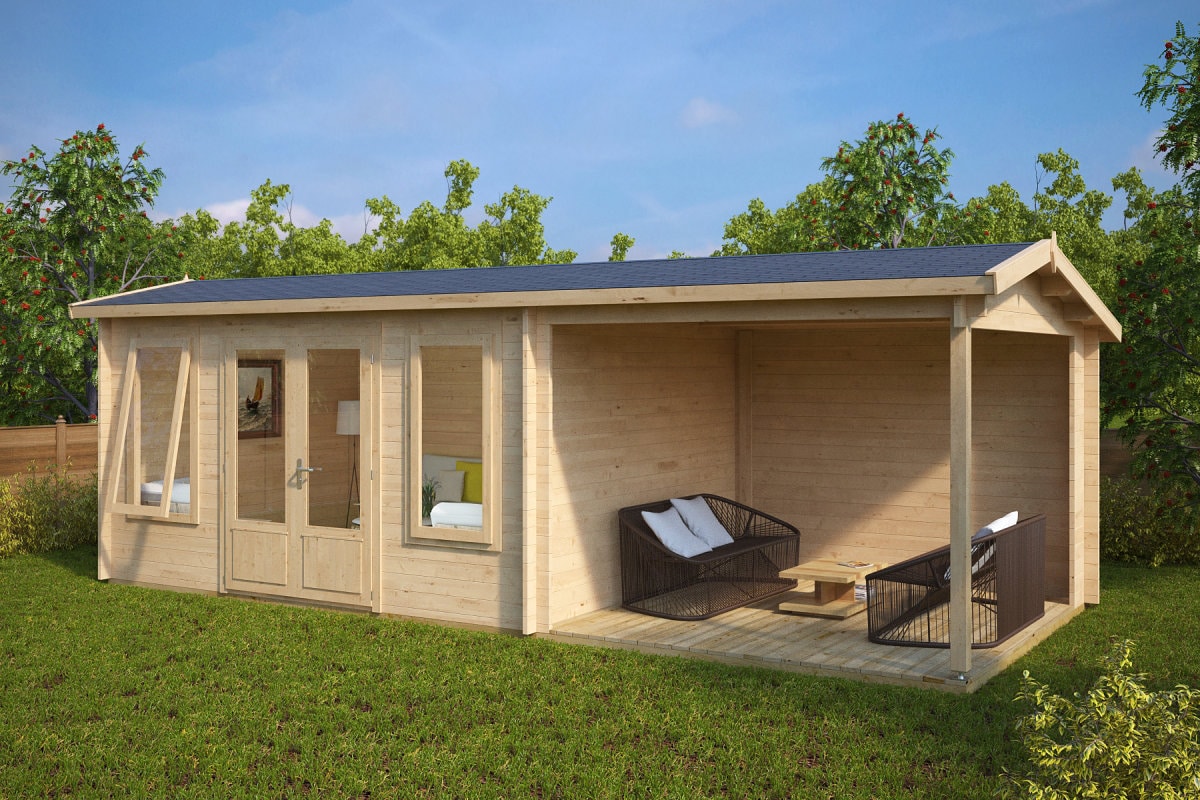 Gartenhaus mit Terrasse “Eva D” 7x3m | Gartenhaus mit Veranda 3x7m | Terrasse und Terrassenüberdachung