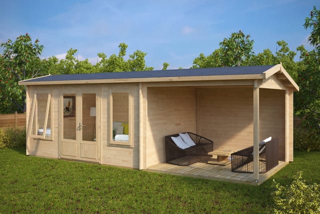 Gartenhaus mit Terrasse “Eva D” 7x3m | Gartenhaus mit Veranda 3x7m | Terrasse und Terrassenüberdachung