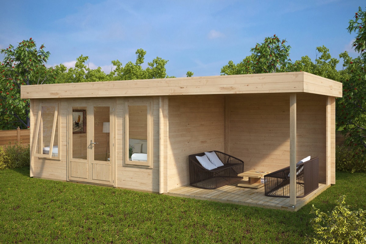 Gartenhaus mit Terrasse “Jacob D” 7x3m | Gartenhaus mit Veranda 3x7m | Gartenhaus mit Terrasse und Terrassenüberdachung