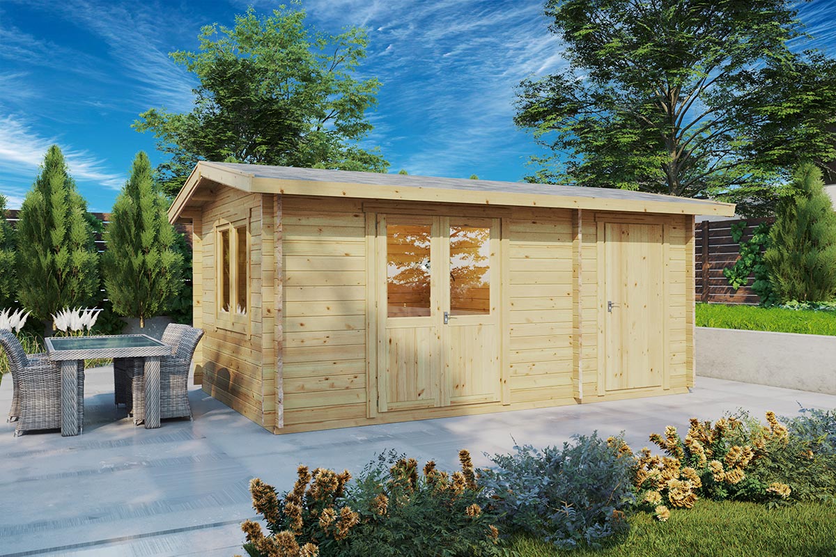 Gartenhaus mit Geräteschuppen “Super Fred” 5x3m | 2-Raum-Gartenhaus mit Schuppen | 3x5m großes Gartenhaus aus Holz | Holzhaus