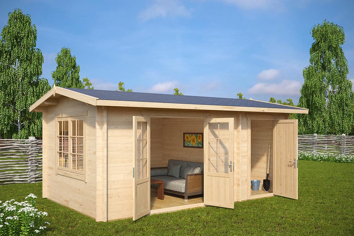 Gartenhaus mit Geräteschuppen “Super Fred” 5x3m | 2-Raum-Gartenhaus mit Schuppen | 3x5m großes Gartenhaus aus Holz | Holzhaus Bild 2