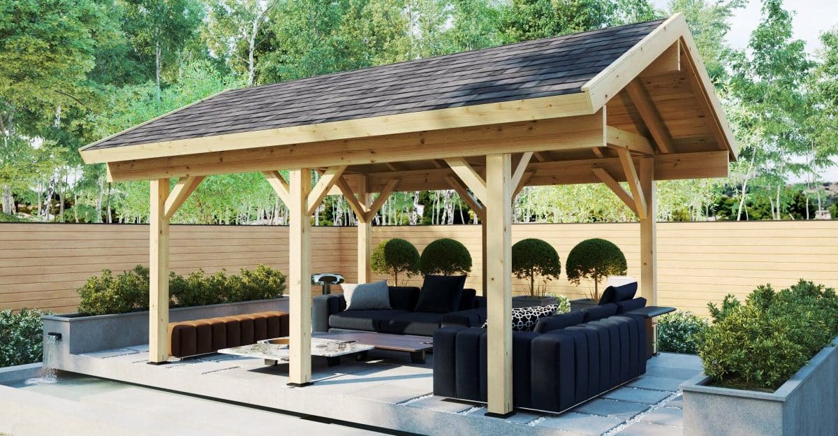 Gartenpavillon “Henley” 4x5m | Pergola aus Holz | Überdachung aus Holz für den Garten | Moderne Terrassenüberdachung aus Holz