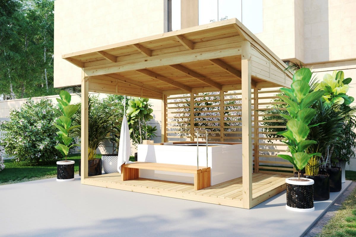 Gartenlaube “Typ B” 4x3m | Gartenlaube aus Holz | Gartenlaube mit Bausatz selber bauen | Sitzlaube für den Garten kaufen