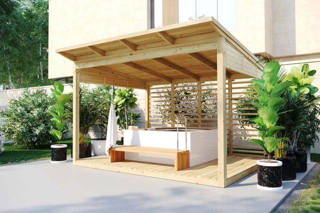 Gartenlaube “Typ B” 4x3m | Gartenlaube aus Holz | Gartenlaube mit Bausatz selber bauen | Sitzlaube für den Garten kaufen