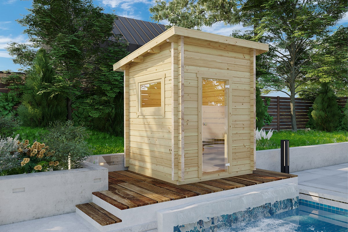 Kleine Außensauna “Finn 2” 2x2m | Kompakte Gartensauna mit Vorraum | Außensauna im Holzhaus für den Garten | Saunahaus
