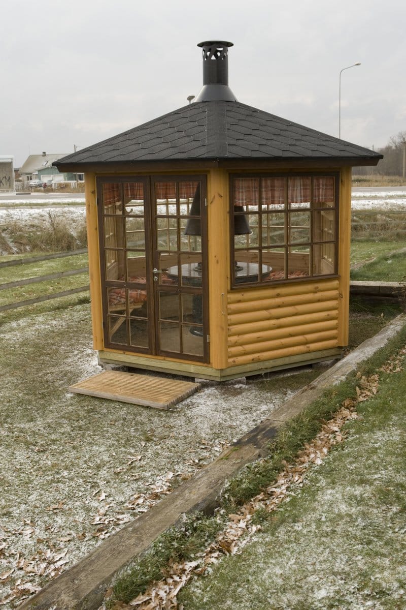 Grillhütte “Seattle” 3x3m | Sechseckige Garten-Grillhütte mit Sitzgelegenheiten und Holzkohlegrill | Indoor-Garten-Grill Bild 2