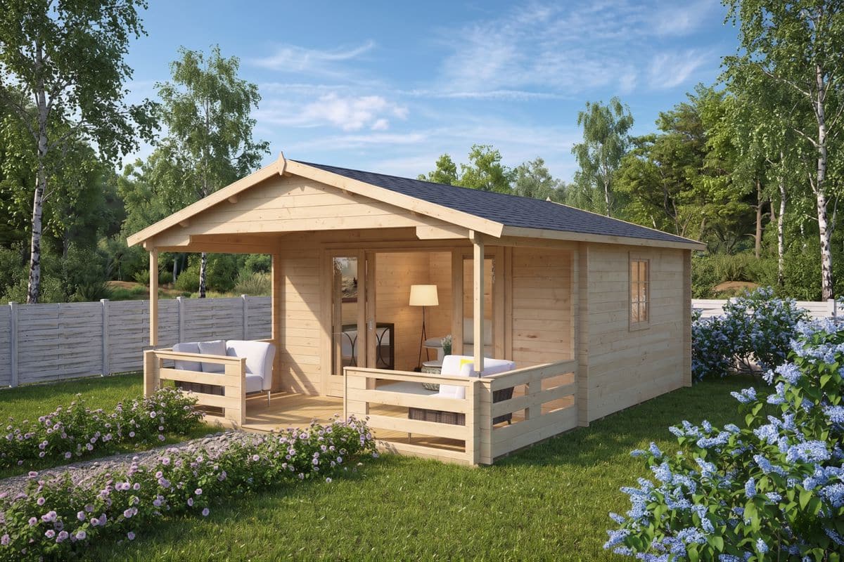 Gartenhaus mit Veranda “Franz” 4x5m | Gartenhaus mit Veranda 4x5m | Gartenhaus mit Terrasse und Terrassenüberdachung