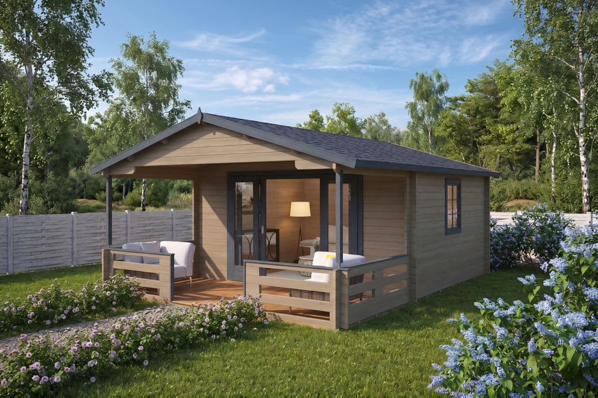 Gartenhaus mit Veranda “Franz” 4x5m | Gartenhaus mit Veranda 4x5m | Gartenhaus mit Terrasse und Terrassenüberdachung Bild 2