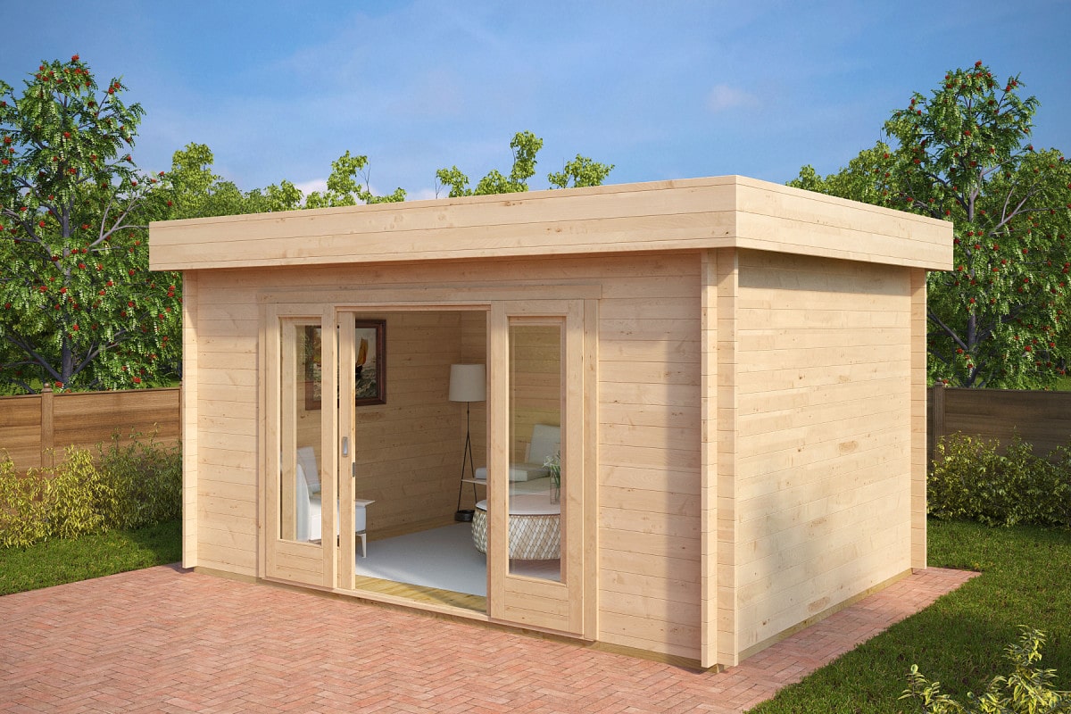 Holz-Gartenbüro “Jacob E” 4x3m | Kleines vorgefertigtes Garten-Sommerhaus | Selbstmontage oder Kauf mit Installationsoption