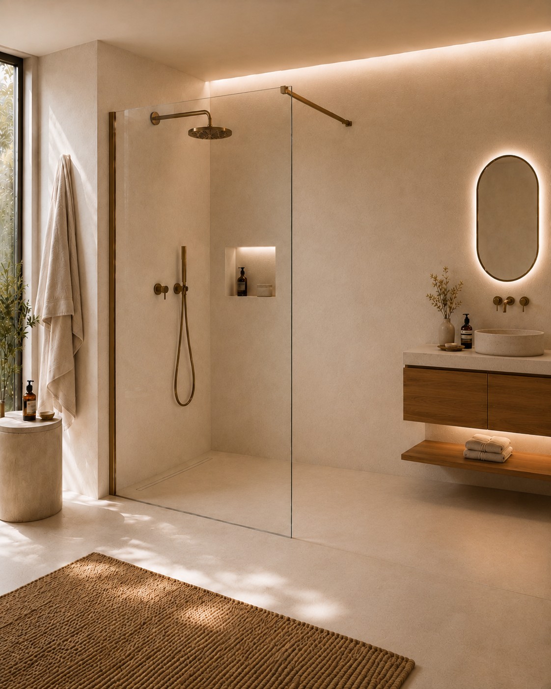 Begehbare Duschwand, 80 Cm Lang, 6 Mm Klarglas, Gebürstete, Bronzefarbene Aluminiumprofile Deante Nivis Ktjc38p 80 Cm
