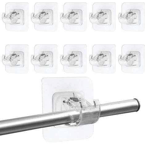 Designbeleuchtung – Set Mit 10 Bohrfreien Gardinenstangenhalterungen – Transparente, Selbstklebende Haken – Einfache Montage Auf Glatten Oberflächen
